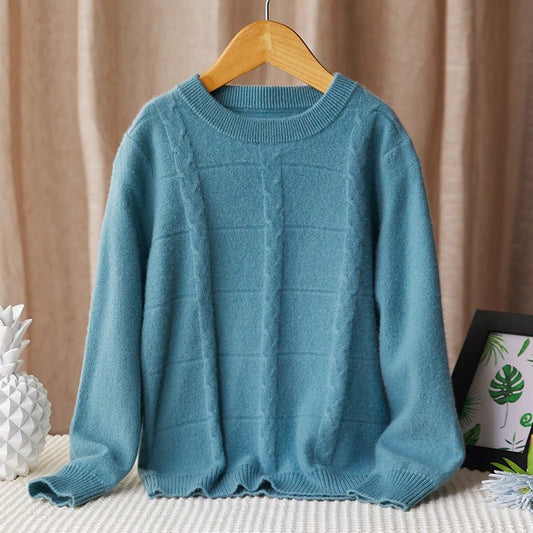 kids round neck cashmere sweater crew neck cable knitted cashmere pullover