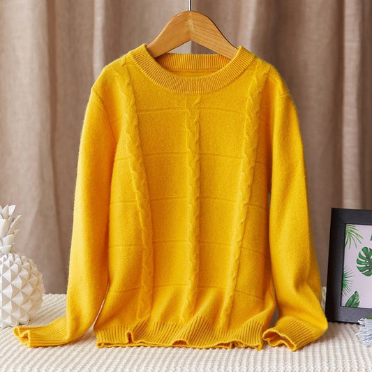 kids round neck cashmere sweater crew neck cable knitted cashmere pullover