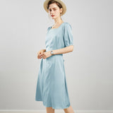 100% Mulberry Silk Women's Silk Dress Retro French Silk Dresse Short Sleeves Silk Dress - slipintosoft