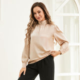 Elegance Ladies Silk Blouse 100% Mulberry Silk Long Sleeves Ruffle Collar Shirt - slipintosoft