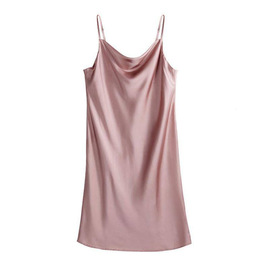 Lady Sexy Silk Nightgown Cowl Neck Backless Slip Dress