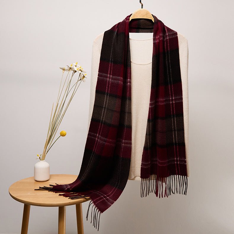 Long Cashmere Scarf with Tassel Plaid Cashmere Warps Multi Styles Winter Gifts