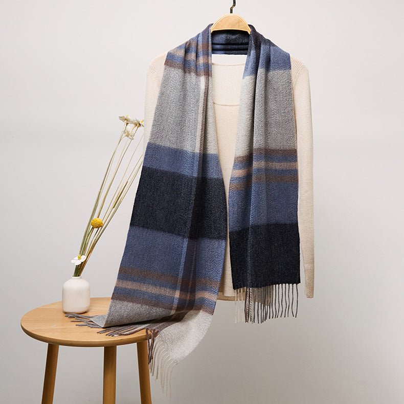 Long Cashmere Scarf with Tassel Plaid Cashmere Warps Multi Styles Winter Gifts