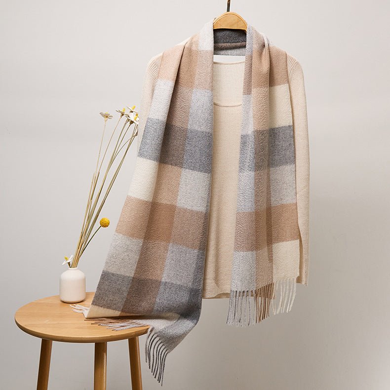 Long Cashmere Scarf with Tassel Plaid Cashmere Warps Multi Styles Winter Gifts