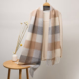 Long Cashmere Scarf with Tassel Plaid Cashmere Warps Multi Styles Winter Gifts