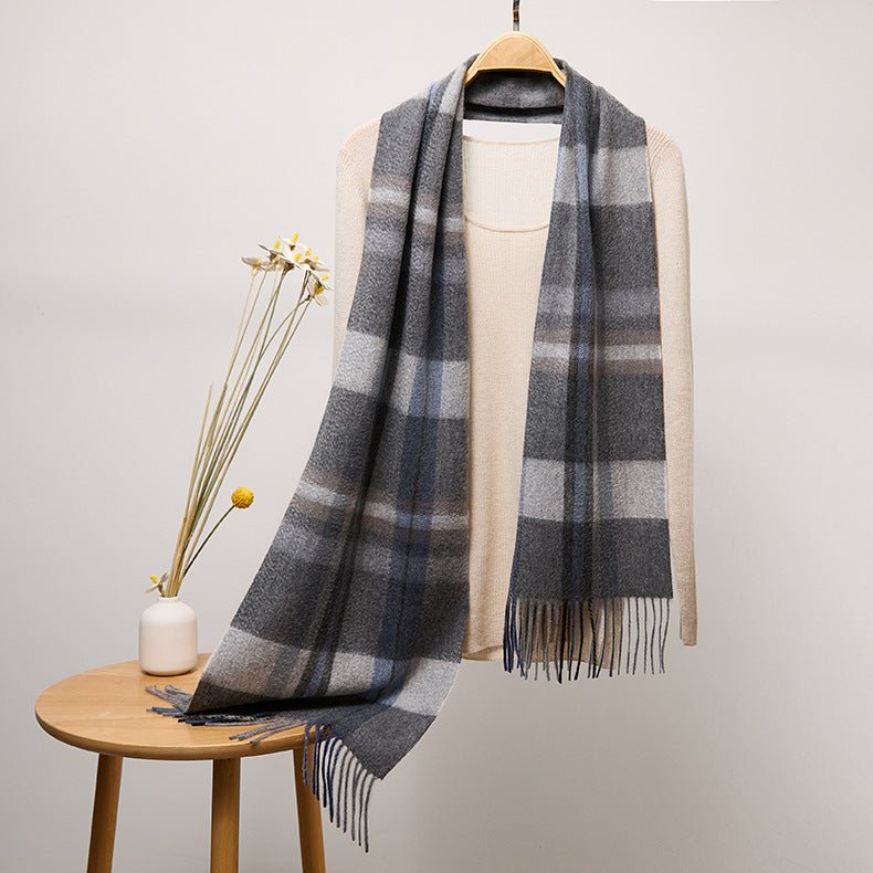 Long Cashmere Scarf with Tassel Plaid Cashmere Warps Multi Styles Winter Gifts