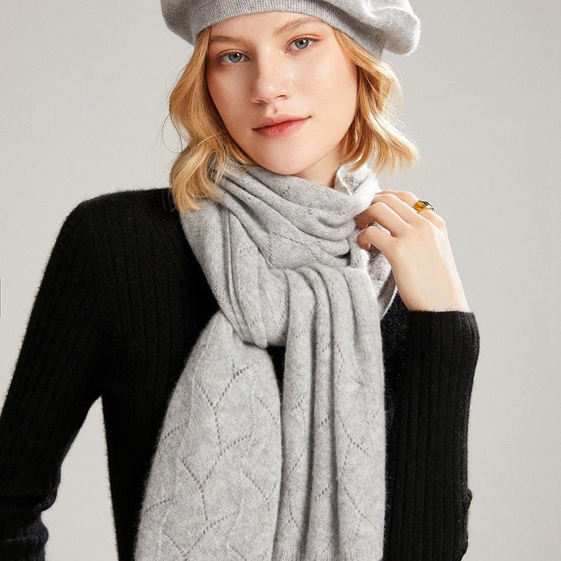 Long Cut - out Cashmere Scarf for Women Double Layer Solid Cashmere Shawl and Wraps Cashmere Scarf