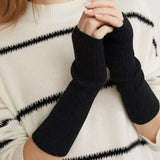 Long Fingerless Gloves Soft Cashmere Ribbed Knit Gloves Cashmere Wrist Protection - slipintosoft