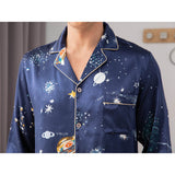 Long Silk Pajama Set for Men Luxury Print Comfortable Silk Nightwear - slipintosoft