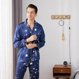 Long Silk Pajama Set for Men Luxury Print Comfortable Silk Nightwear - slipintosoft