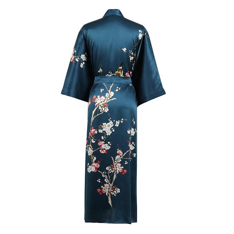 Quality 100% Long Silk Kimono for Women Cherry Blossom Printing Ladies Luxury Mulberry Silk Kimono Robe -  slipintosoft