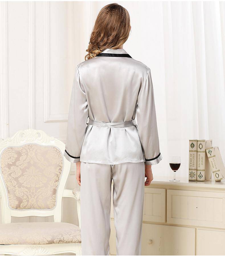 Long Silk Pajamas Set with belt for Women Silk PJS ladies 100 silk sleepwear -  slipintosoft