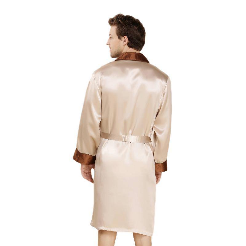 Gold Long Silk Robe For Men 100% Pure Silk Sleepwear -  slipintosoft