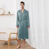 Long Silk Robe for Men Luxury Pure Silk Bathrobe Sleepwear