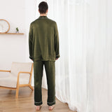 Long Sleeved Two Piece Silk Pajamas Set for Men With Trimming