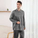 Long Sleeved Two Piece Silk Pajamas Set for Men With Trimming