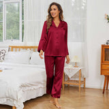 Long Sleeves Womens Silk Pajamas Set Classic Luxury Silk Sleepwear Set - slipintosoft