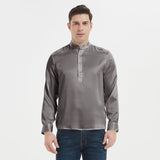 Luxury Silk Silk Henley Shirts For Men Pure Silk Stand Collar Top