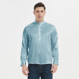 Luxury Silk Silk Henley Shirts For Men Pure Silk Stand Collar Top