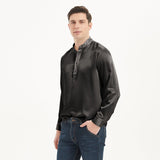 Luxury Silk Silk Henley Shirts For Men Pure Silk Stand Collar Top