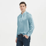 Luxury Silk Silk Henley Shirts For Men Pure Silk Stand Collar Top