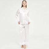 Womens Long Silk Pajamas Set ruffled Luxury Silk Sleepwear - slipintosoft