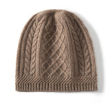 Pure Cashmere Beanie with Ribbing Edge Solid Cashmere Chunky Diamond Knit Hat