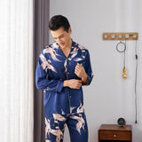 Print long Silk Pajamas Set For Men Classic ButtonDown Silk Sleepwear - slipintosoft