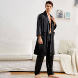 Men Silk Robe with Pants Set Silk Bathrobe Sleepwear Set