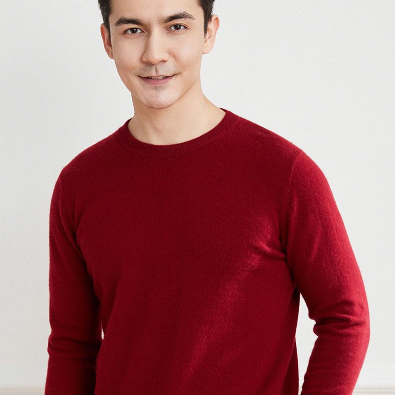 Mens Crew Neck Cashmere Sweater Long Sleeve Knitted Tops Slim Fit Cashmere Pullover - slipintosoft