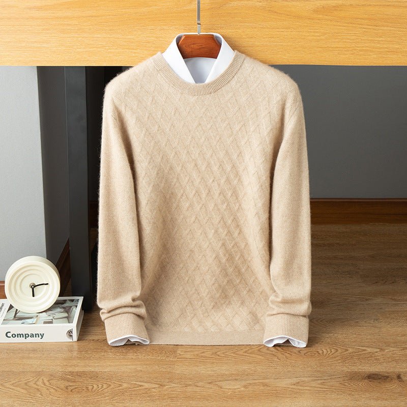 mens crew neck cashmere sweater solid cashmere knitted sweatershirt with ribbing edge - slipintosoft