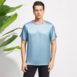 22 Momme Short Sleeves Silk Shirt For Men 100% Mulberry Silk Round Collar Tee - slipintosoft