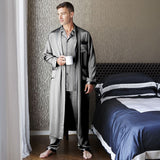 Mens Long Silk Pajamas & Robe Set  Full Length Silk Sleepwear