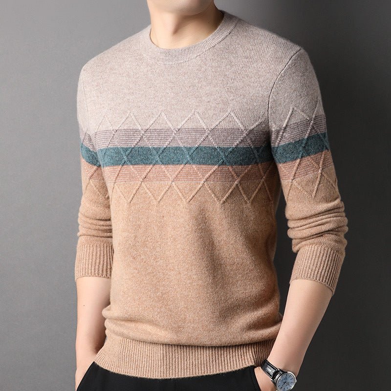 Mens Long Sleeve Cable Knitted Cashmere Sweater Mixed Colors Cashmere Tops - slipintosoft