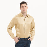 Mens Long Sleeves Silk Shirt Hidden Placket Silk Dress Shirts