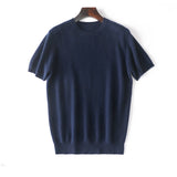 Mens Short Sleeve Pure Cashmere Sweater Crew Neck Textured Knit Tops