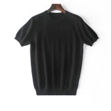 Mens Short Sleeve Pure Cashmere Sweater Crew Neck Textured Knit Tops
