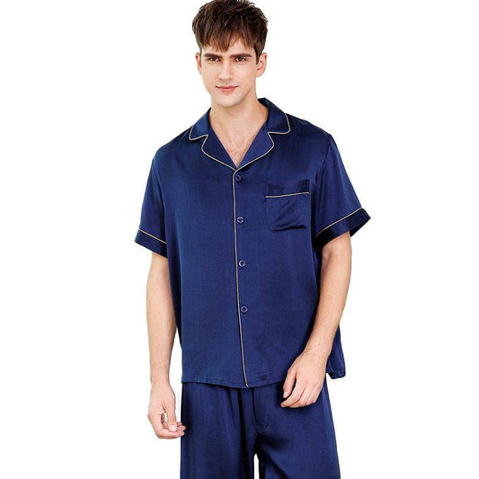 Men's Short Sleeve Silk Pajamas Set 100% Mulberry Silk Sleepwear