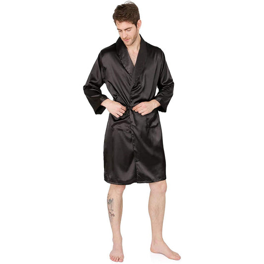 Men's Silk Kimono Robe Summer Long Sleeve Silk bathrobe -  slipintosoft