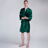 Short Men's Silk Robe Luxury Pure Silk Kimono Robe with Pockets Big and Tall Size -  slipintosoft