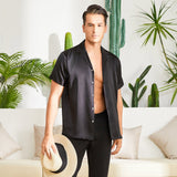 Men's Silk T Shirt Lapel Collar Silk Short Shirt - slipintosoft