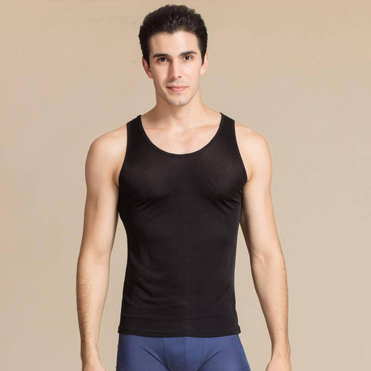 Silk Men's Undershirts Male Sleeveless Silk Tank Top for Men Silk Knitted Shirt - slipintosoft