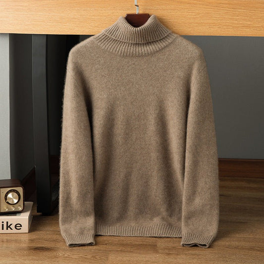 Mens Turtleneck Cashmere Sweater Long Sleeve Ribbed Knit Warm Pullover