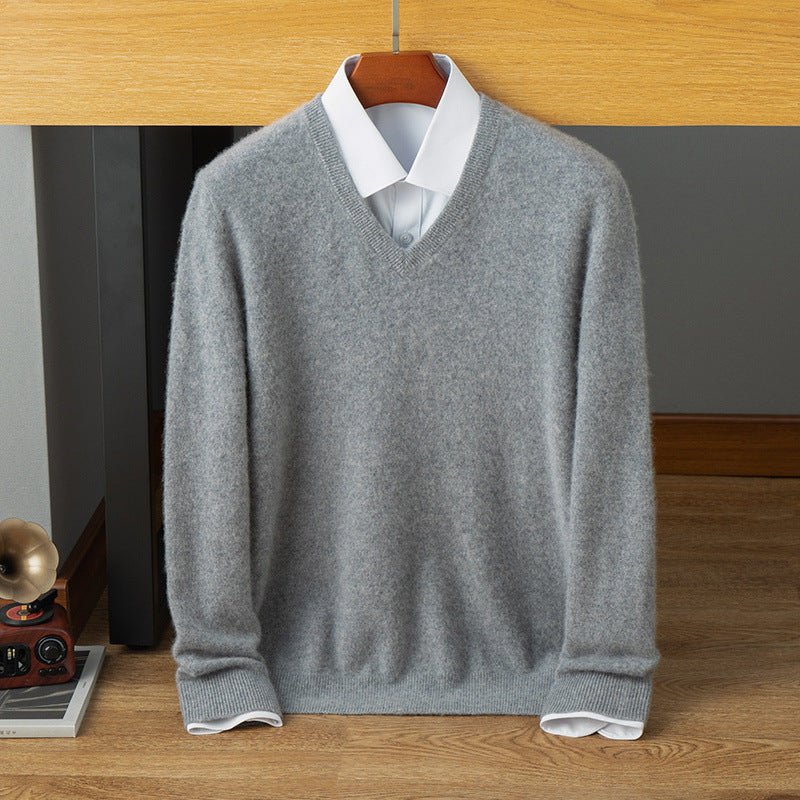 mens v neck cashmere sweater warm long sleeve solid cashmere sweatershirt - slipintosoft