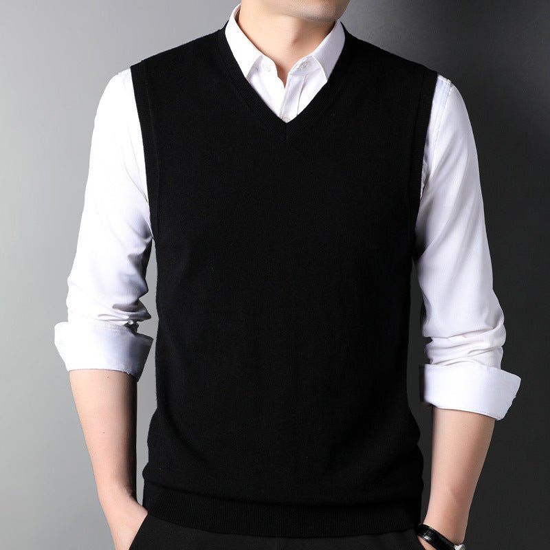 Mens V Neck Cashmere Vest Sleeveless Cashmere Sweater Tops Soft Basic Pullover - slipintosoft