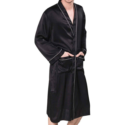 Mulberry Men's Silk Robe Luxury Long Silk Bath Robe