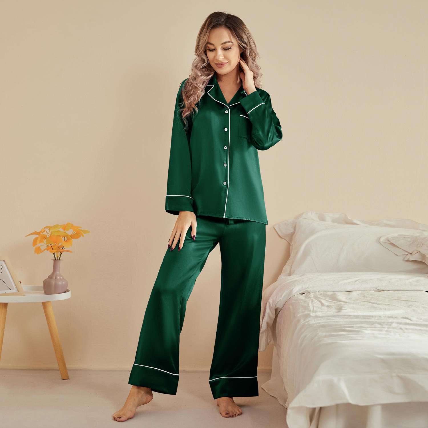 Quality Pure Women Silk Pjs Long Sleeves Nice Luxury Silk Ladies Pajamas Set - slipintosoft