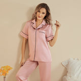 Mulberry Silk Pajama Set for Women Short Sleeve Long Pant Women's Silk Sleepwear - slipintosoft