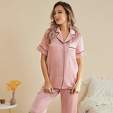 Mulberry Silk Pajama Set for Women Short Sleeve Long Pant Women's Silk Sleepwear - slipintosoft