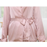 Women Silk Robe And Pajama Set Long Sleeve Silk Sleepwear - slipintosoft